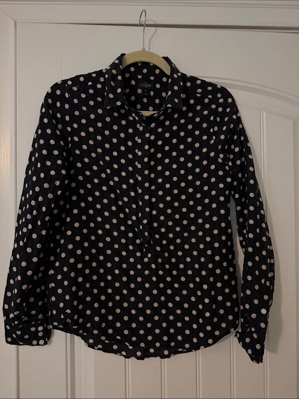 J. Crew Black Button-Down Shirt with White Polka Dots